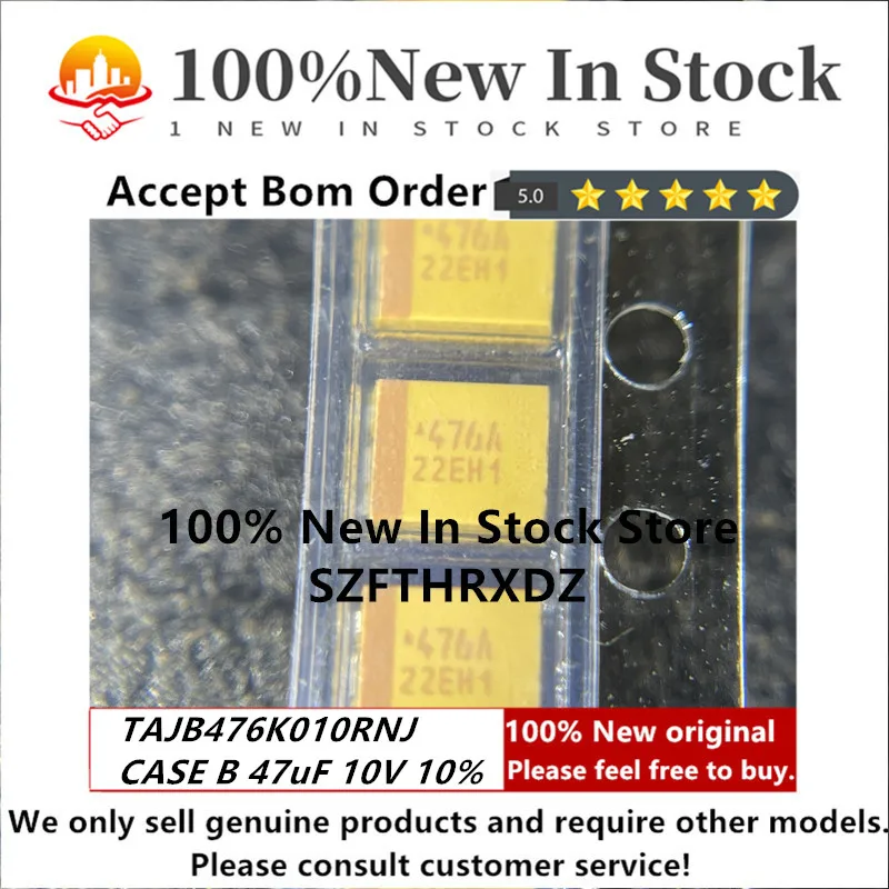 100% NEW ORIGINAL TAJB476K010RNJ Tantalum capacitor CASE B 3528 1210 47uF 10V 10% ESR=1Ohm