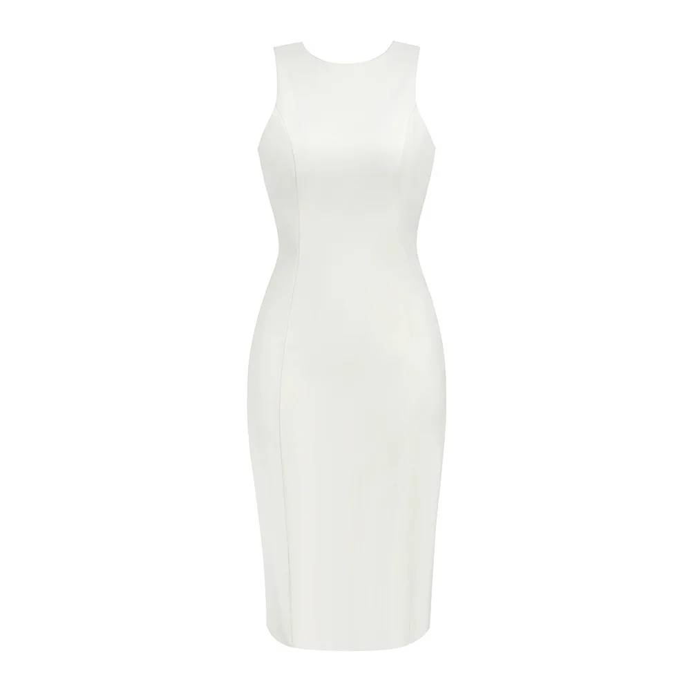 White Elegant Backless Dress Halter Cutout Slit Midi Dress Y2K Sleeveless Simplistic Slimming For Women Party Birthday Dress