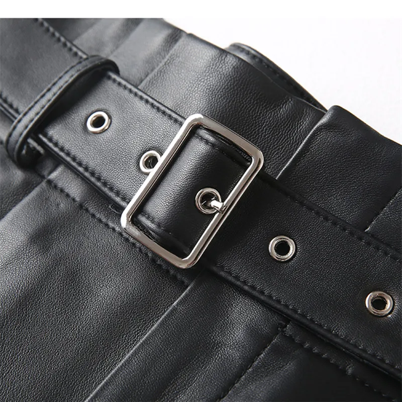 Women's High Waist Matte Sheepskin Leather Pants Ankle Length Trousers with Thin Belt Spring Autumn Fashion Smoke Pipe Style