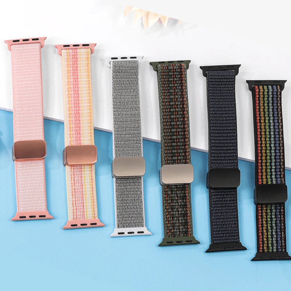 Pulseira de Nylon para Apple Watch, Pulseira Correa Magnética, iWatch Series 9 8 7 6 5 3 Ultra SE Strap, 45mm, 44mm, 49mm, 42mm, 40mm, 41mm, 38 milímetros