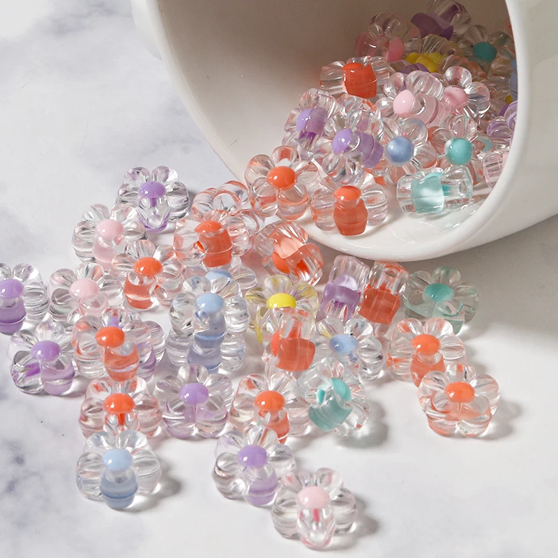 100pcs/lot Acrylic Flower Beads Transparency Sunflowers Beads Matte Flowers Middle Beads Loose Spacer Beads For Jewelry Making