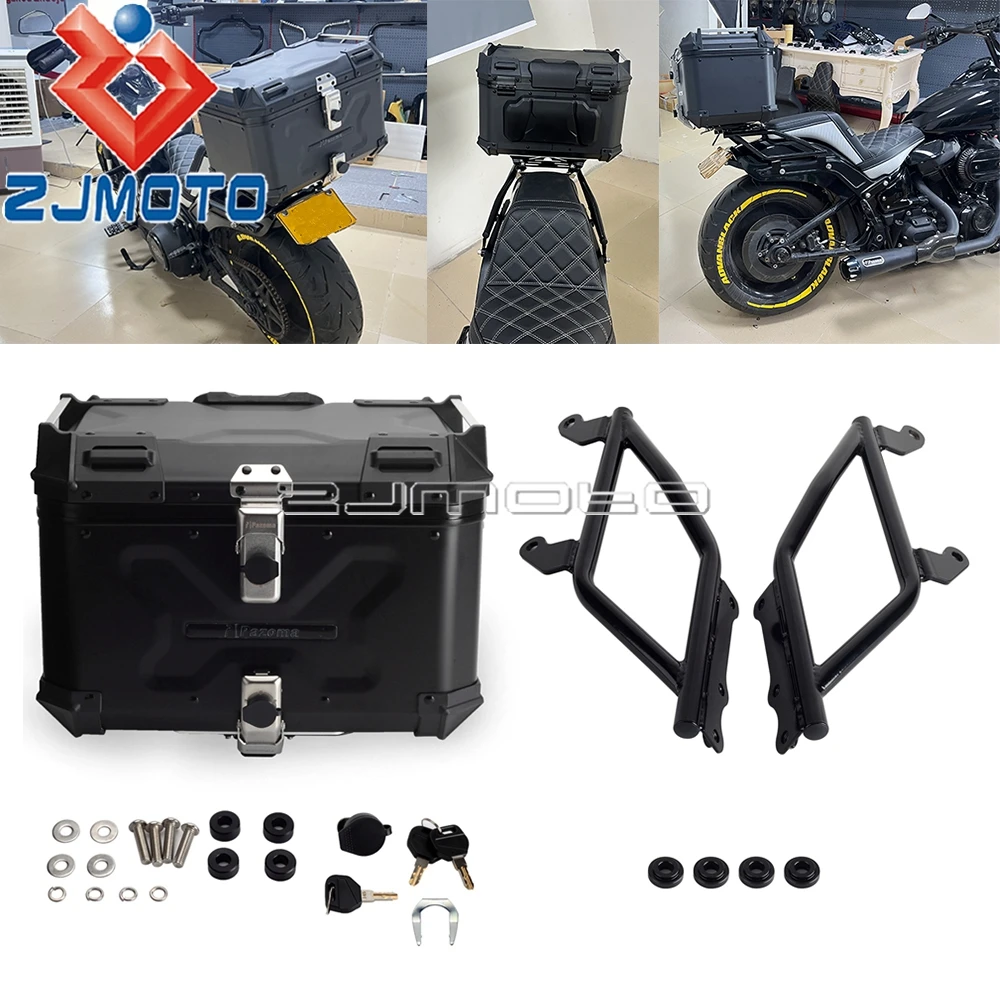 Motorcycle Top Box Trunk W/ Mounting Bracket For Harley Softail Fat Bob 114 FXFBS 18-25 FXFB 2018 2019 ADV Aluminum Top Case Kit