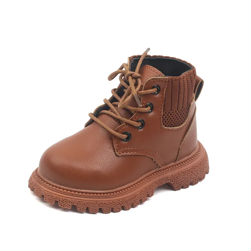 Children Short Boots Boys Fashion Tide Ankle Boots Autumn and Winter Girls Soft Sole Boots Single Boots Leather Boots Anti-skid