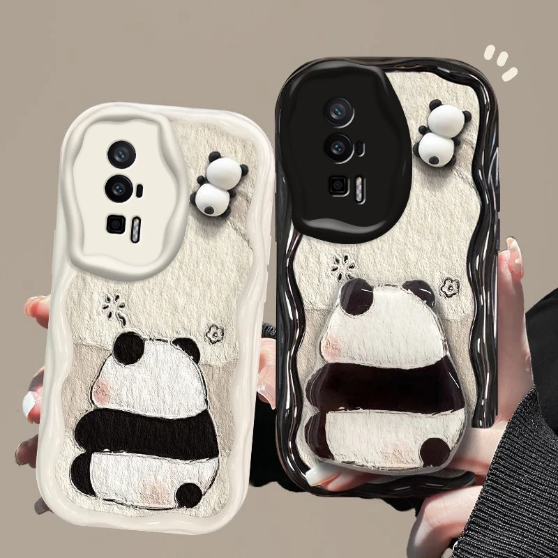 3D Cartoon Panda Bear Ear Wave Phone Case For Xiaomi Redmi 13C 12 12C 12R 11A 10 10C 10X 9 Power 9A 9C 9T 8 K70E K70 K60 K50 Pro