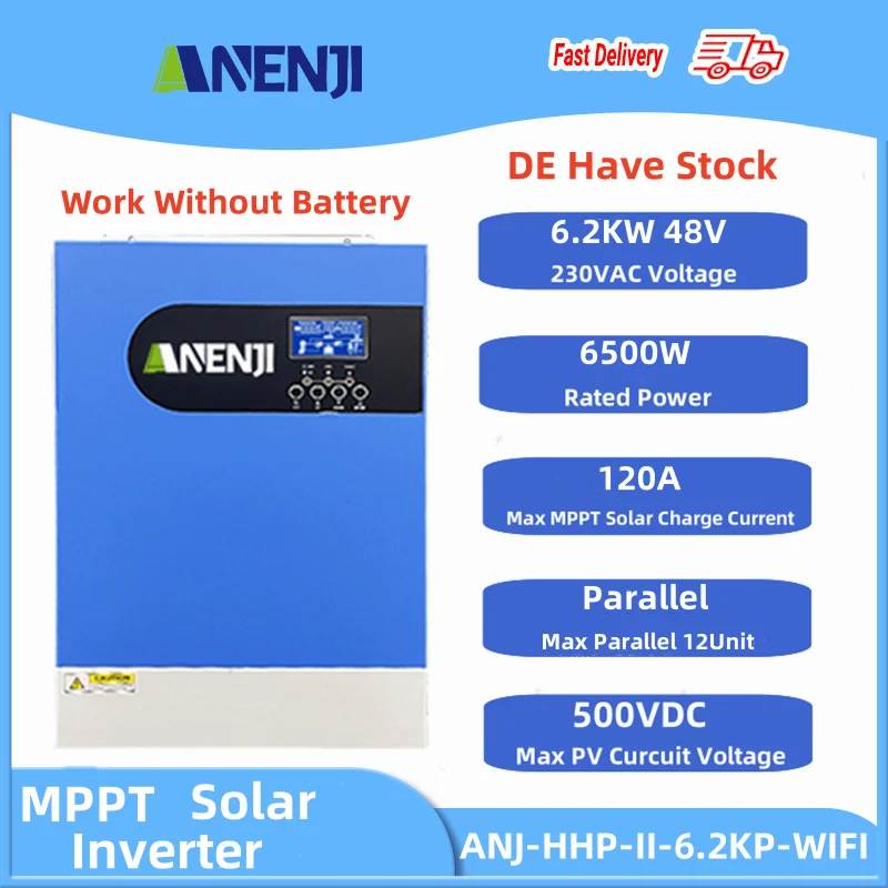 

Hybrid Solar Inverter 6.2KW 48V MPPT 120A Pure Sine Wave 500VDC PV Solar Charger 220V Off-Grid Solar Inverter Support Parallel