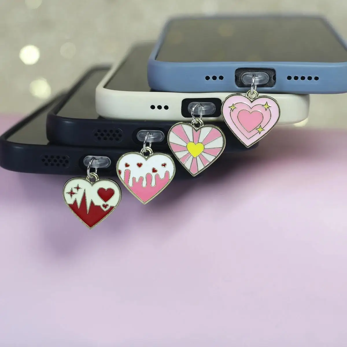 

Cute Star and heart Dust Plug Phone Charge Port Plug For iPhone For Airpods Type C Dust Protection Stopper Pendant Couple Gift ﻿