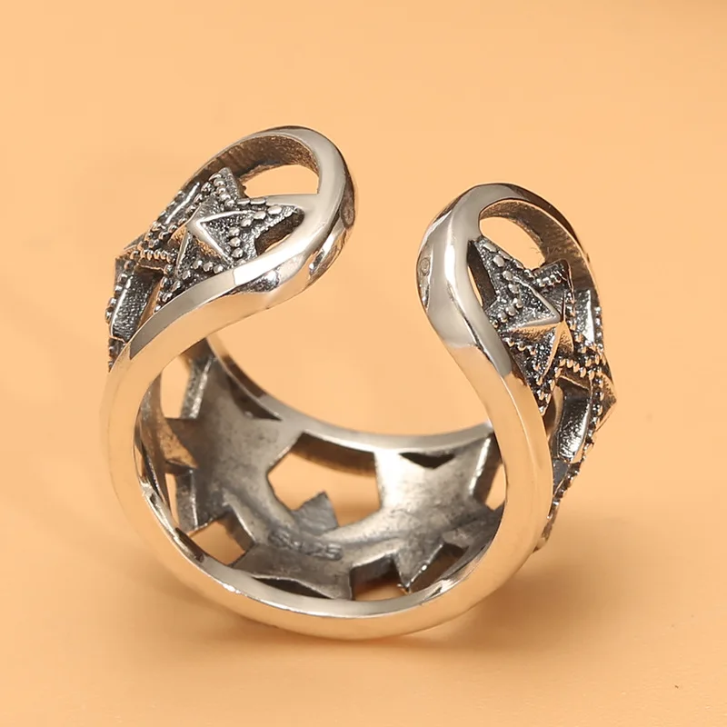 Korean cut out star five-pointed star ring women's index finger s925 sterling silver thai silver retrostylish jewelry