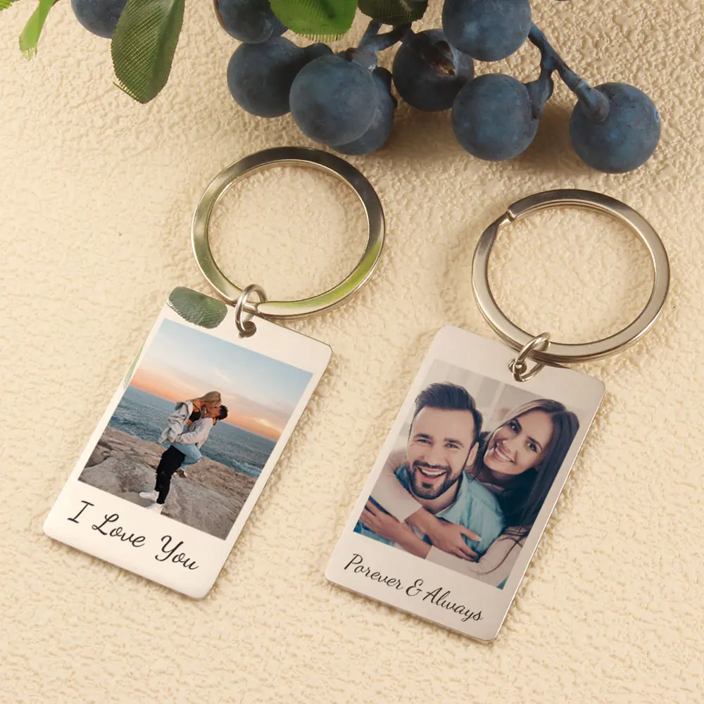 

Personalised Photo Keyring Custom Message Keychain Steel Boyfriend Girlfriend Valentines Music Love Birthday Wedding Christmas