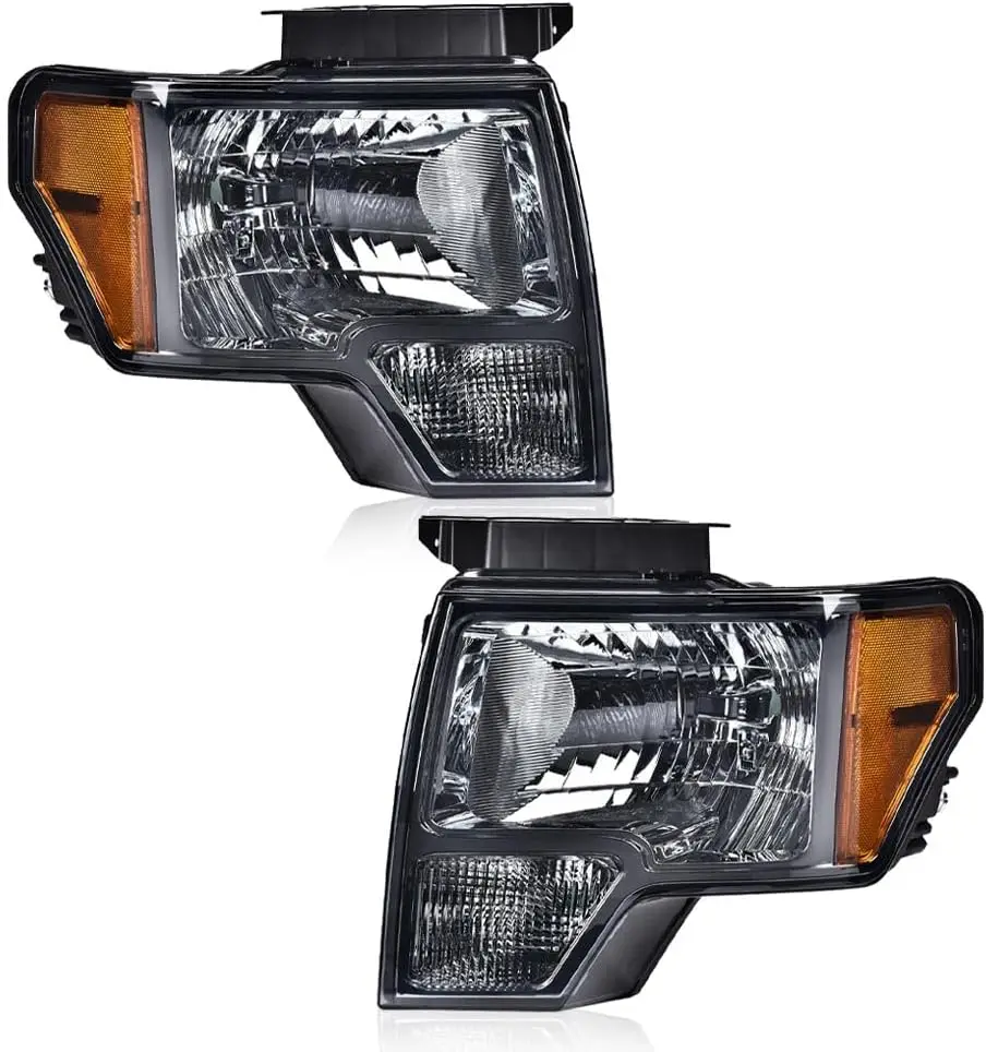 

Фары со стороны водителя и пассажира, совместимые с Ford F150 2009-2014, фары, линзы Smy, хромированный корпус, янтарный отражатель DL3Z1