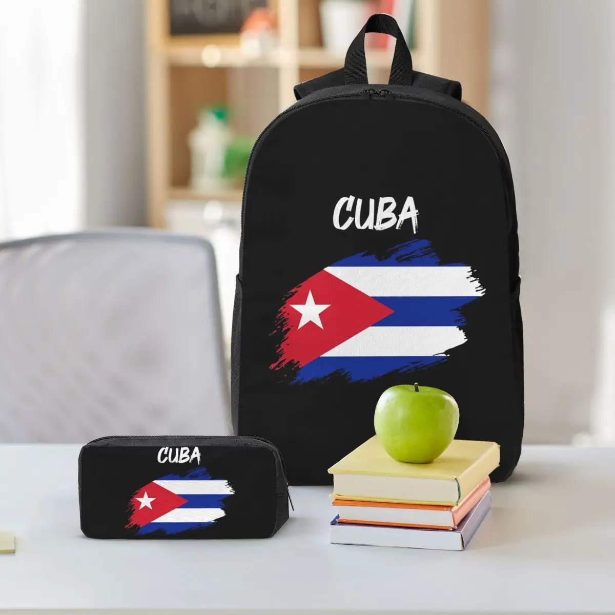 Flag Of Cuba Cuban Patriotic Backpack Boys Girls BookBag School Bag Laptop Shoulder Bags 3ps Insulated Lunch Bag Pencil Case