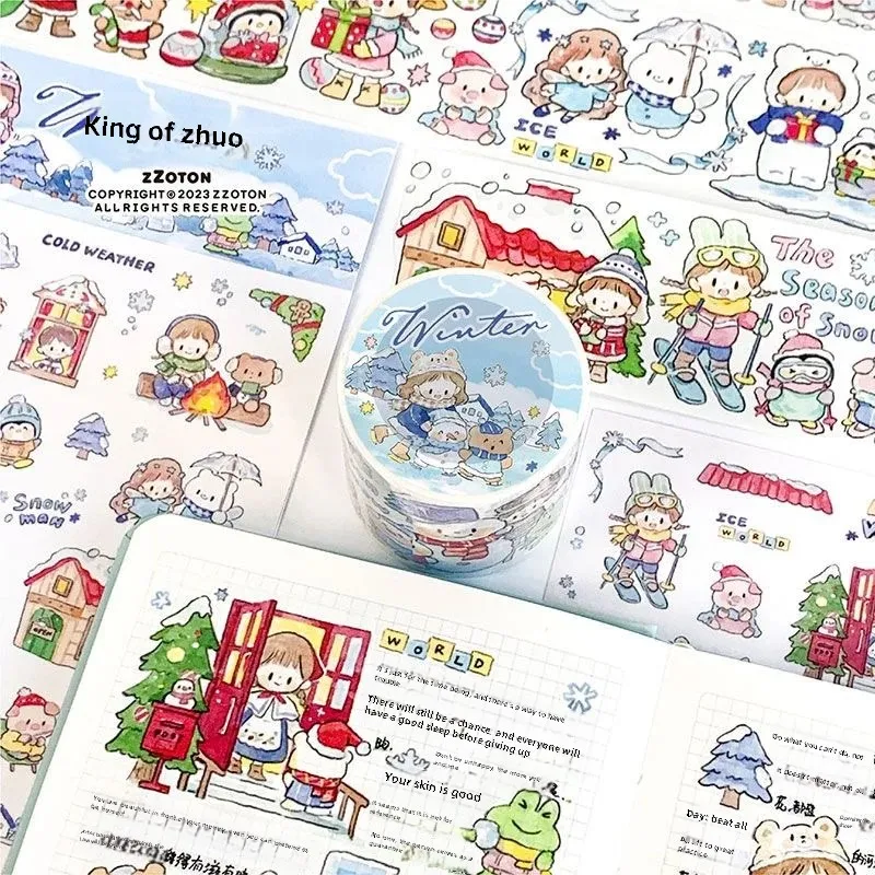 ZhuDaKing Original Cartoon Sticker Tape Winter Small Events Full Set Family Use Adhesive Tape Hand Account Drawing Material