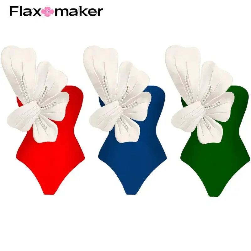 FLAXMAKER 3D 플라워 진주 원피스 수영복, 여성용 비치웨어, 목욕 세트 바디수트, 플랙스메이커 클리어런스