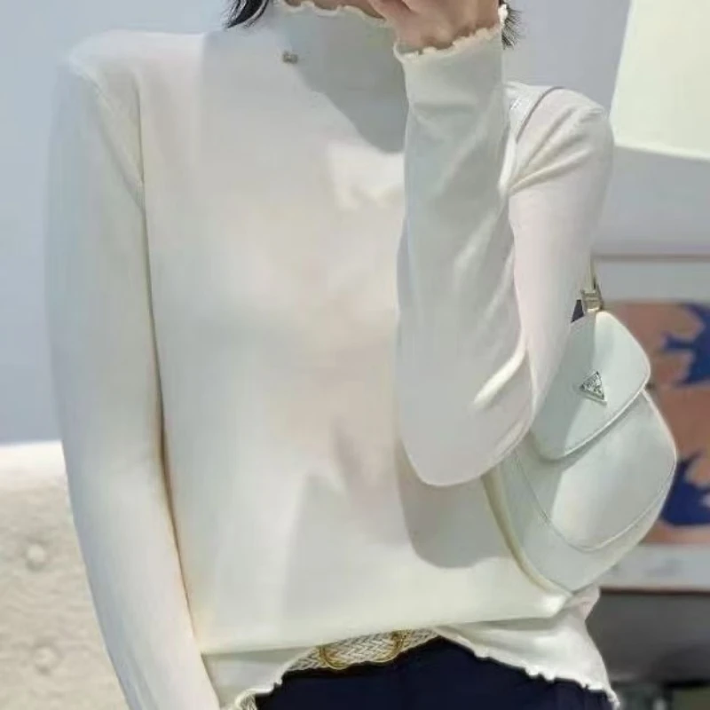 

Облегающий трикотаж с высоким воротником, женская базовая рубашка с длинными рукавами, стильный универсальный топ с длинными рукавами New Sense, универсальный