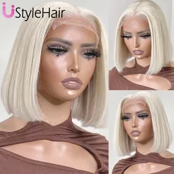 UStyleHair Platinum Blonde Bob Wig Lace Front Short Straight Synthetic Front Wig Heat Resistant Synthetic Hair Daily Used