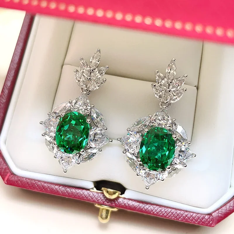 Artificial Palaiba Tourmaline Earrings, Green Diamonds, 925 Silver Celebrities, Elegant Temperament, High Carbon