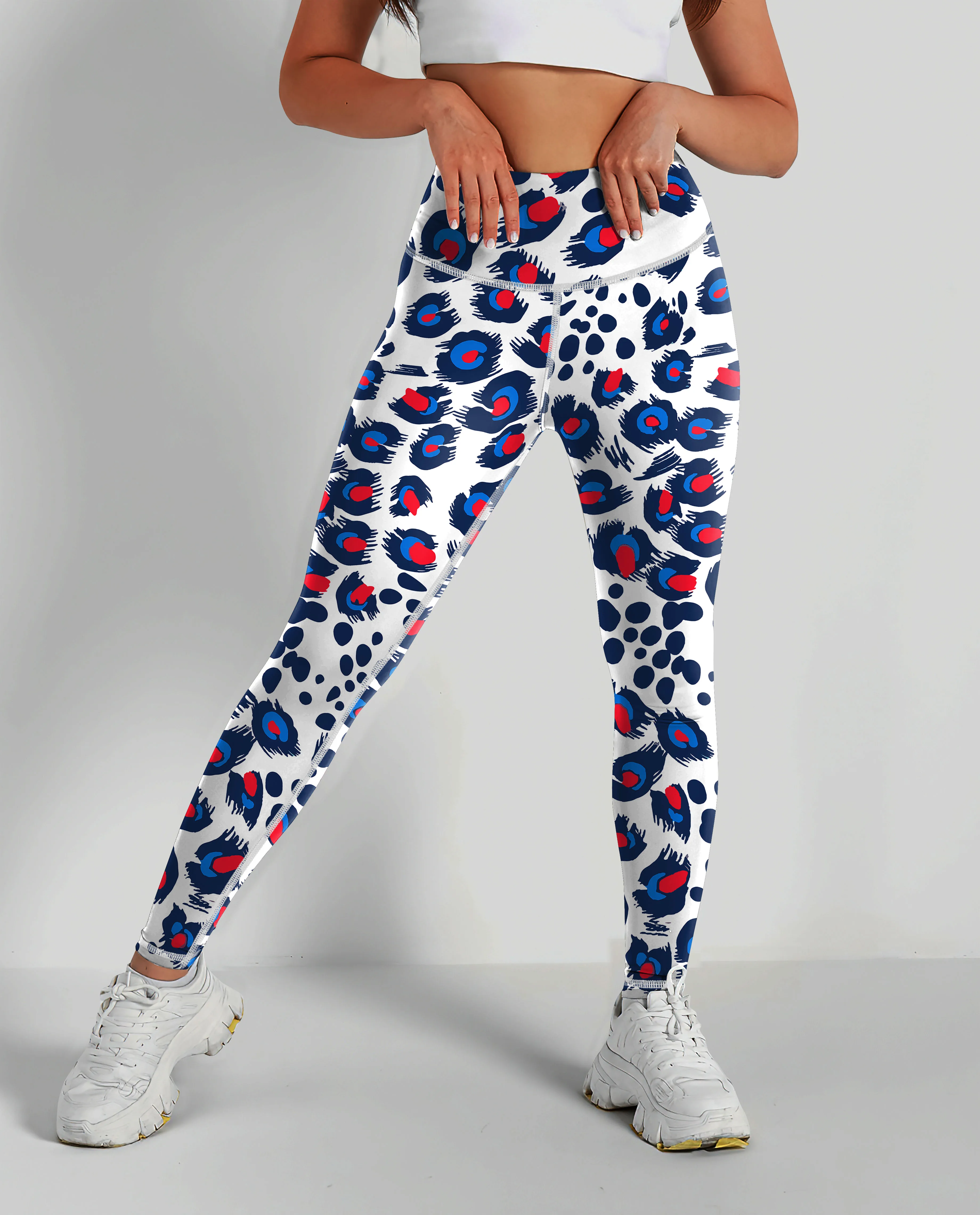 ZJLNA Leggings - Spring/Summer - Red and Blue Polka Dot Print - Versatile Women's Yoga Pants - Suitable for Climbing and Running
