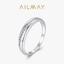 Ailmay Real 925 Sterling Silver Exquisite Charm Clear Zircon Ring For Women Wedding Engagement Jewelry Gift