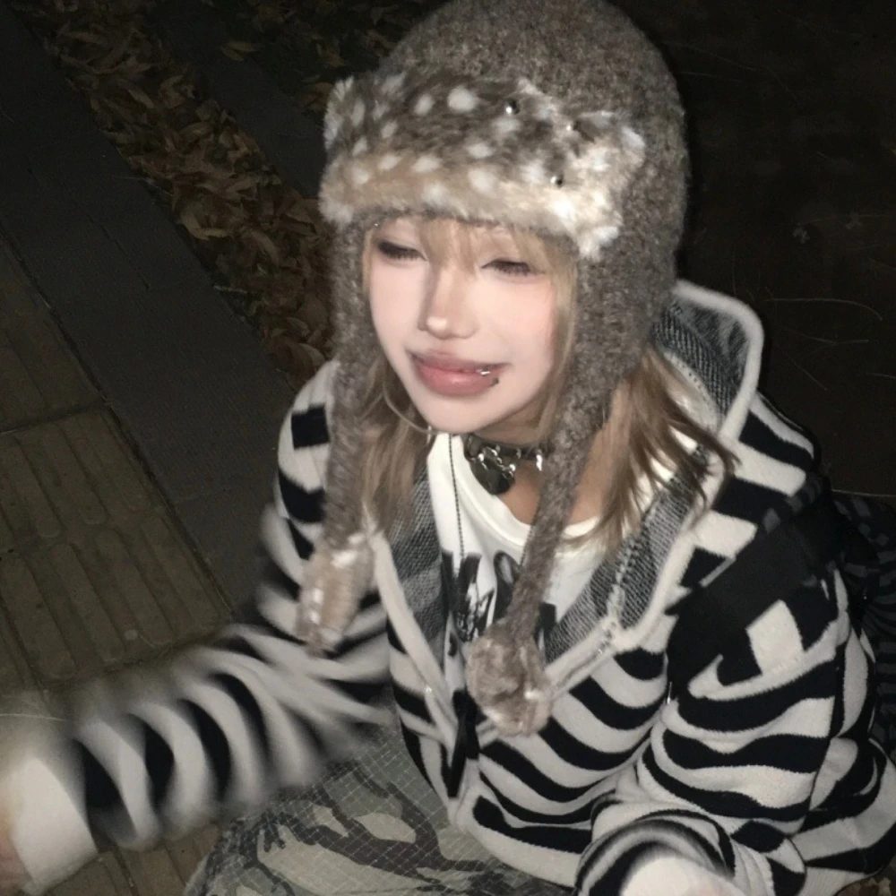 Gorro de piel Original Y2K subcultura harajuku remache protección para los oídos jersey versátil sombrero muy cálido sombrero de invierno accesorios de mujer
