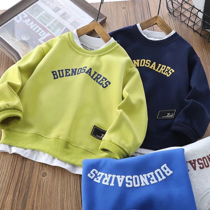 3 4 5 6 8 10 12 14 Years boys Sweatshirt Spring Autumn Letter Print Long Sleeve Round Neck Pullover For Teen Boys Casual Clothes