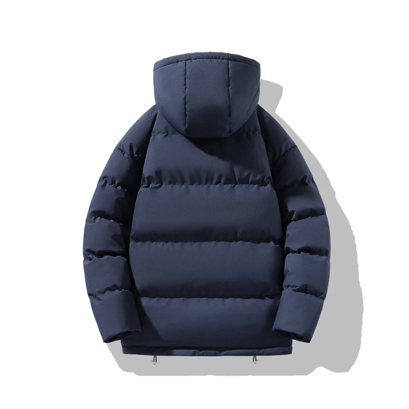 سترة منتفخة دافئة سميكة للرجال معطف بقلنسوة ملابس خارجية فضفاضة غير رسمية بلون سادة سترة شتوية عصرية ملابس خارجية يومية #4