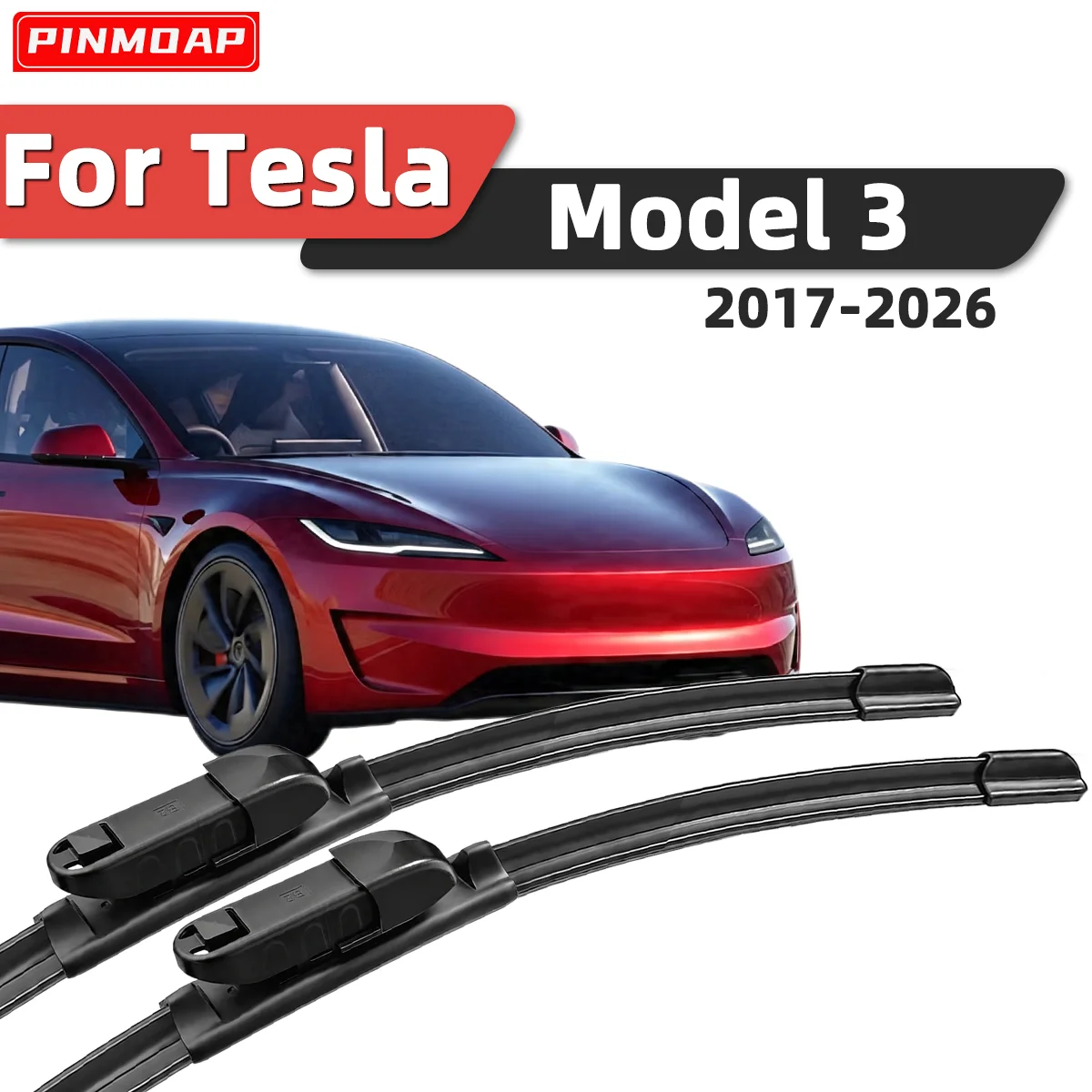 PINMOAP 2pcs High Quality Front Windshield Wiper Fit For Tesla Model 3 2017-2026 High Quality Silent Front Wiper Car Parts