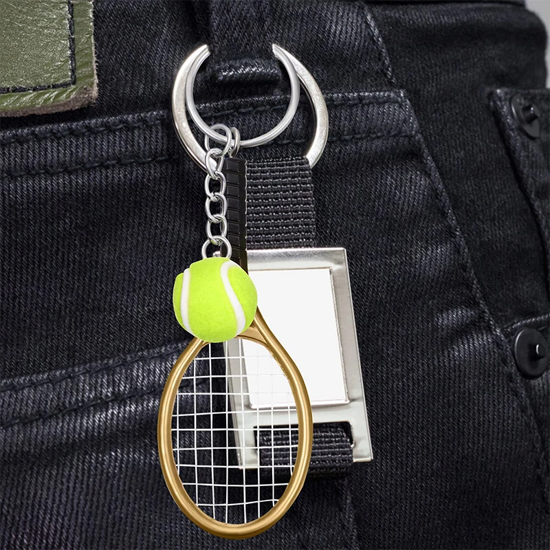 20Pcs Tennis Racket Keychains Tennis Key Ring Keychain Alloy Tennis Ball Split Ring Tennis Trinkets for Tennis Sport Lover Team