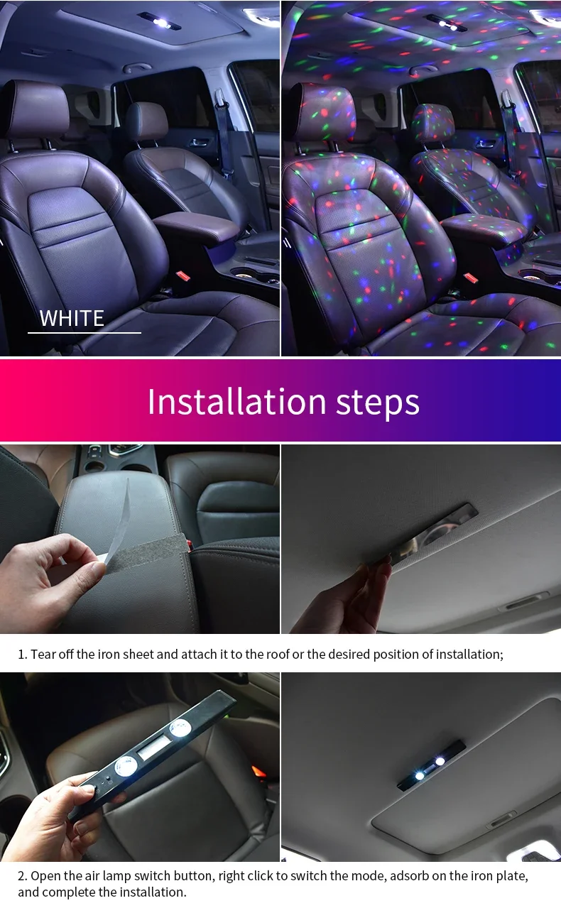 LED-Autodach-Sternenlicht USB-Ladung 5V RGB Rhythmus-Atmosphärenlicht Auto-Innenraum Kabellose Fernbedienung Blinkende Partylichter – Detail 19