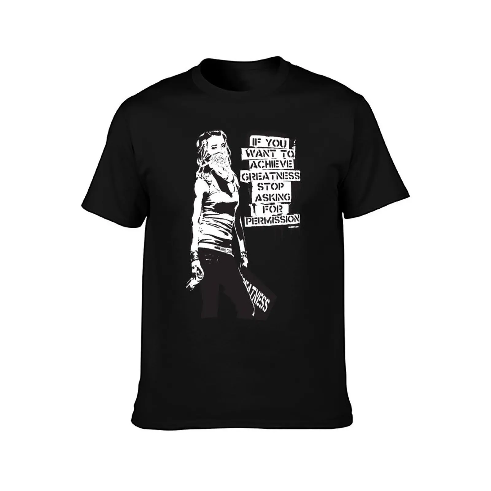 Banksy quote graffiti If You Want to Achieve Greatness stop asking for permission black and white with Banksy tag signat T-Shirt