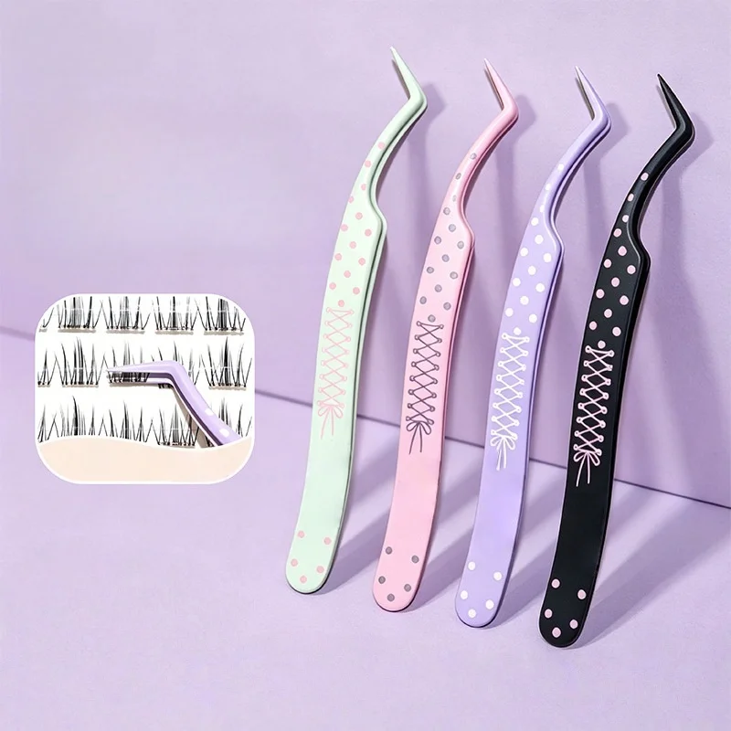 Pinces à épiler en acier inoxydable à pois et nœuds papillon, antistatiques, haute précision, pour extensions de cils, pinces à faux cils motif dessin animé