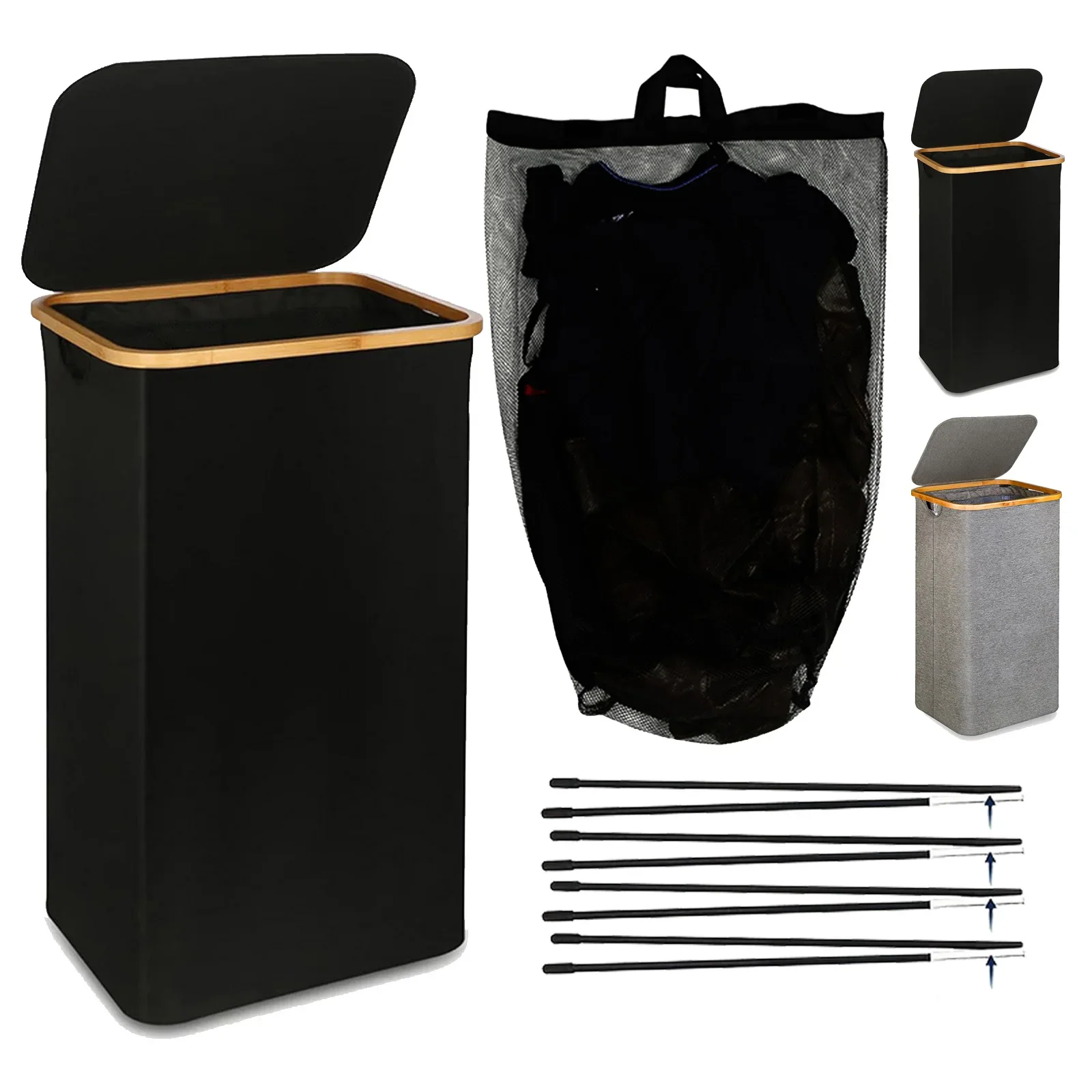 

1PC Dirty Clothes Basket With Lid And Inner Bag, 100 Liter Laundry Basket, Foldable Laundry Basket With Detachable Inner Bag
