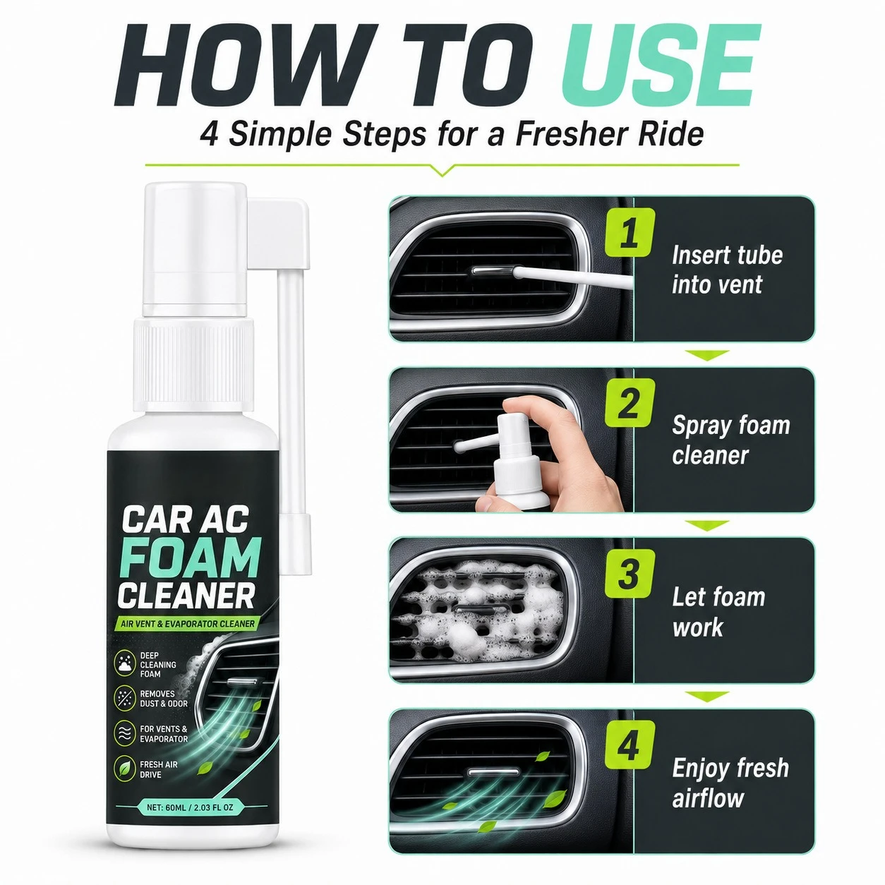 Interior Dust and Odor Remover 60ml Car Air Conditioning Cleaner Car Air Conditioner Foam Cleaning Spray Air Outlet Deodorant