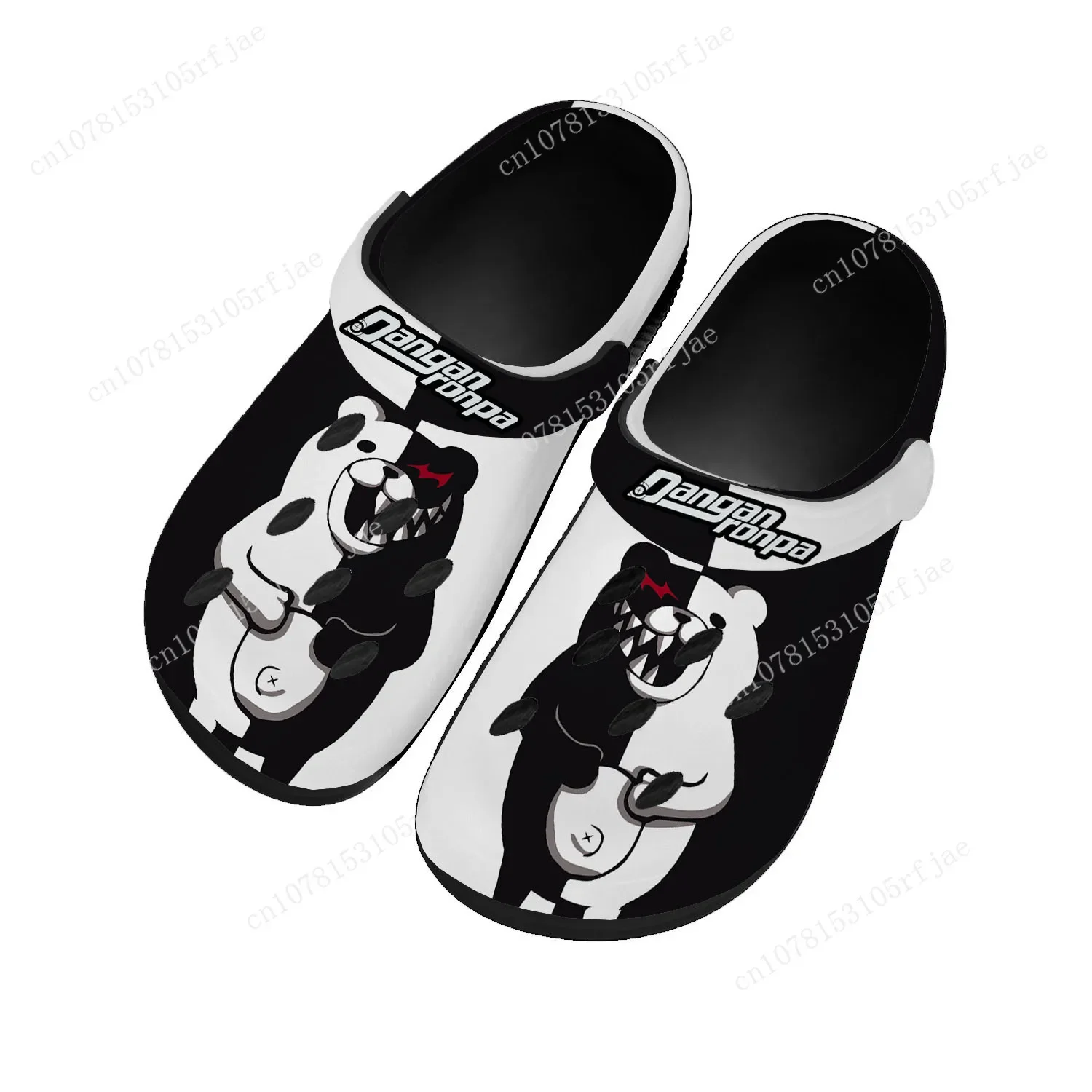 Juego de dibujos animados Danganronpa Monokuma Movie, zuecos de casa para hombres y mujeres, zapatos de agua hechos a medida para adolescentes, sandalias con agujeros para playa y jardín