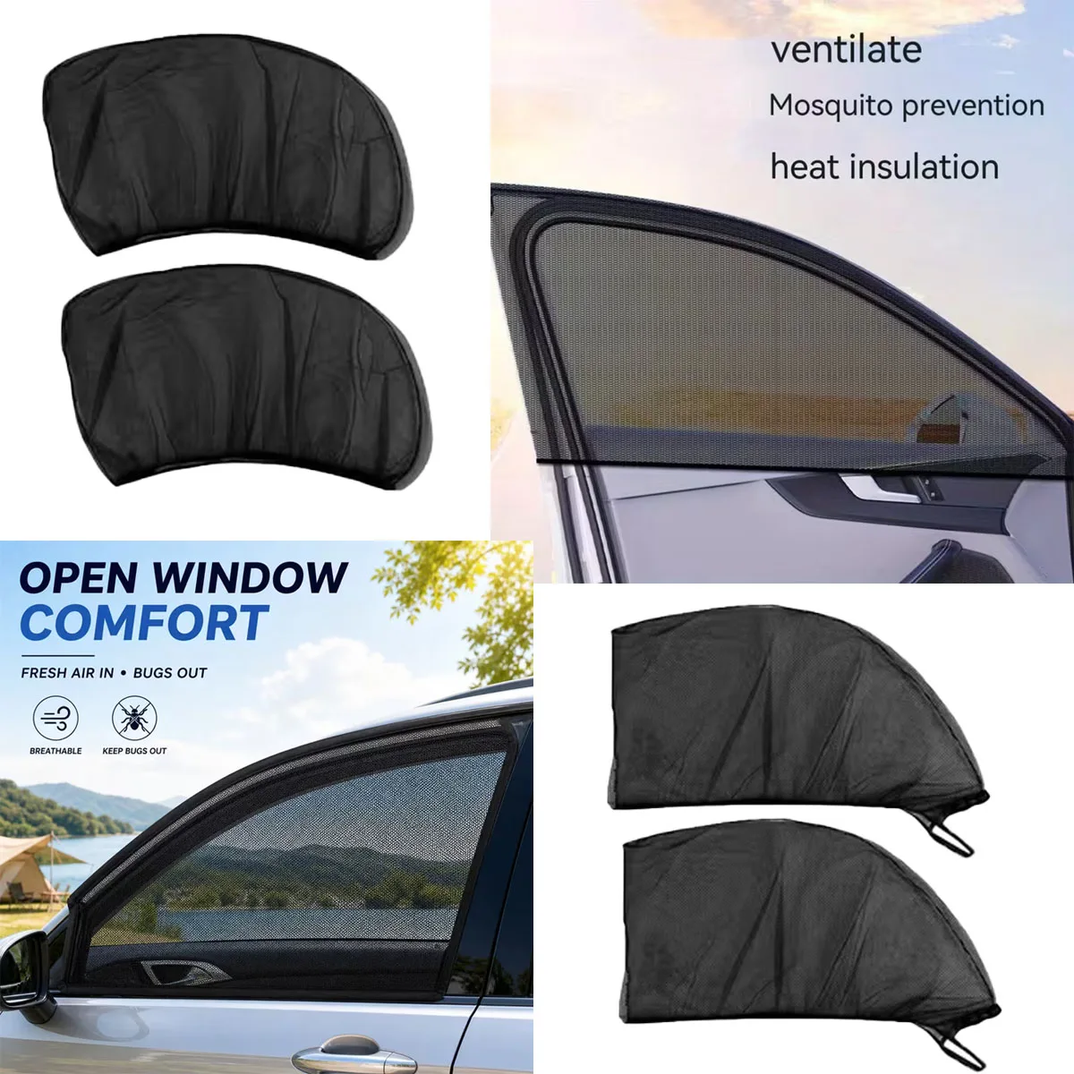 4-Piece Set of Car Sunshades, Anti-Mosquito Insulation Sunshades, Car Window Glass Sunscreen, Privacy Shade Curtain Thickened
