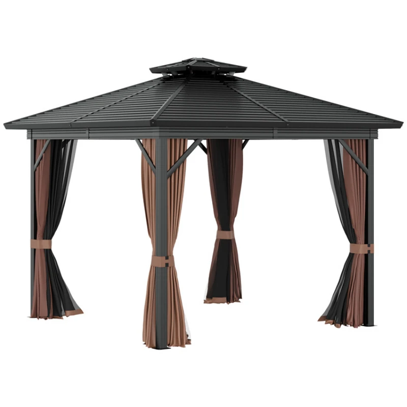 10x10ft pop up patio waterproof soft top metal roof frame garden canopy gazebo with sides