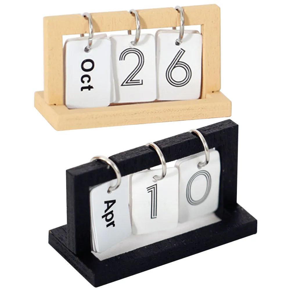 

2Pcs Miniature Desk Calendar Alloy Wooden Mini House Accessories Mini Desktop Monthly Calendar Decorative Pretend Play