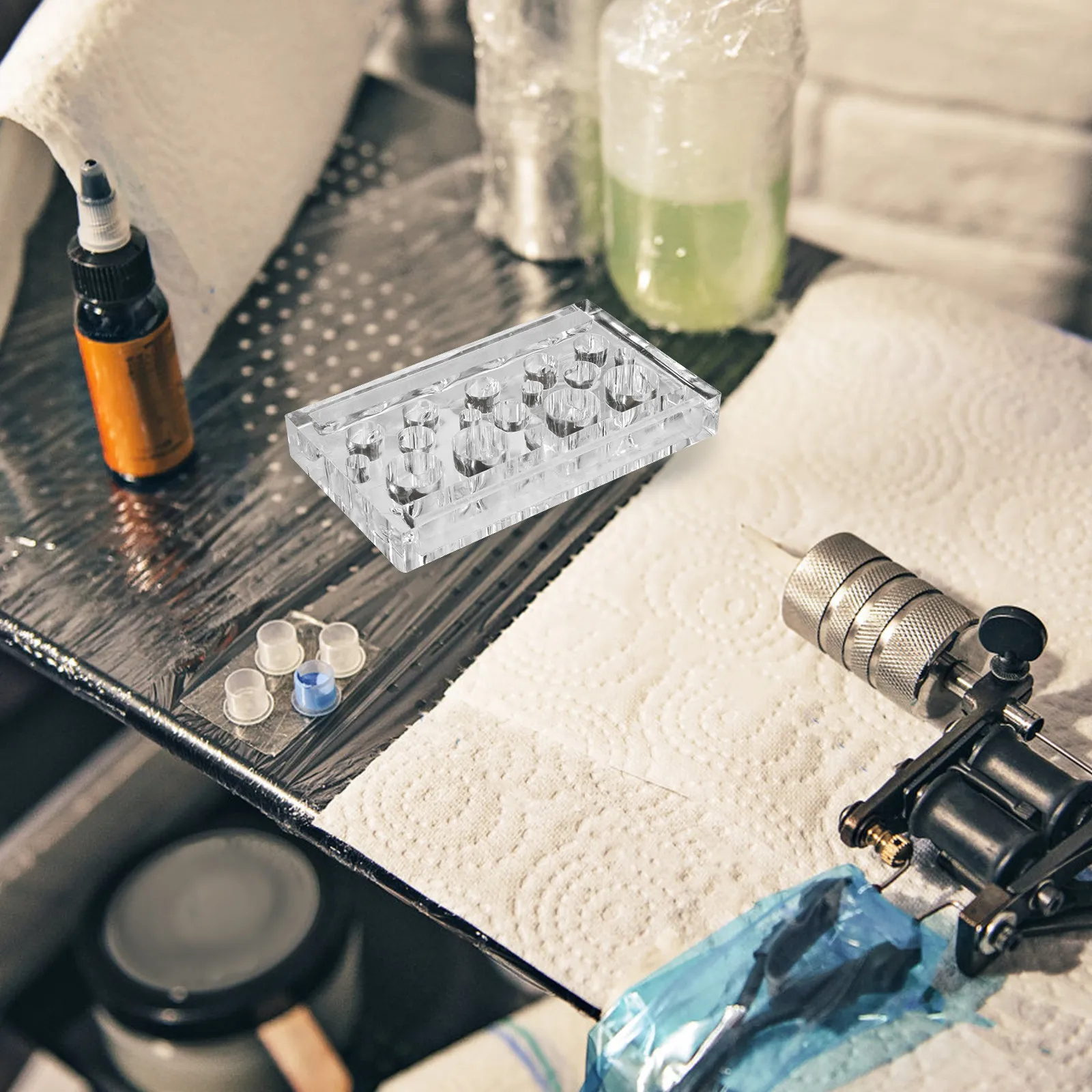 

2Pcs Acrylic Ink Cup Holder Pigment Rack Stand for Embroidery Pens Tattoo Machines Eyebrow Ink Cups Cotton Swabs Portable Design