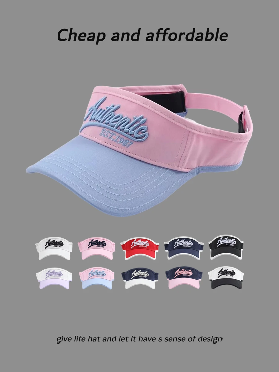 

Color matching letter embroidery outdoor sports couple sun hat women's summer empty top hat contrasting color topless cap