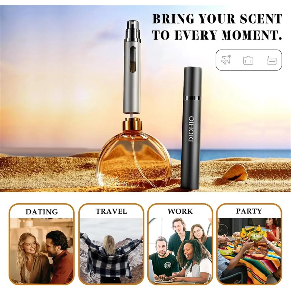 Atomiseur de parfum de voyage rechargeable de 10 ml, lot de 3 flacons de parfum de voyage rechargeables, flacon de parfum à remplissage par le bas