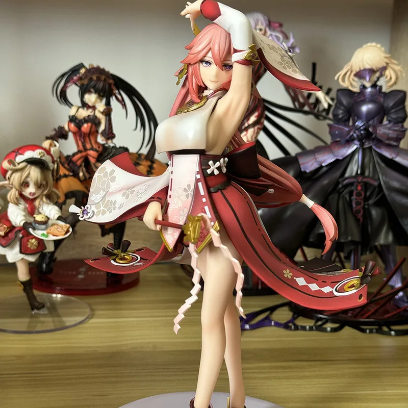 Anime Genshin Impact Figure Yae Miko Figures Kawaii Girl Anime Peripheral Statue Collectible Ornaments Model Desk Decor Gift