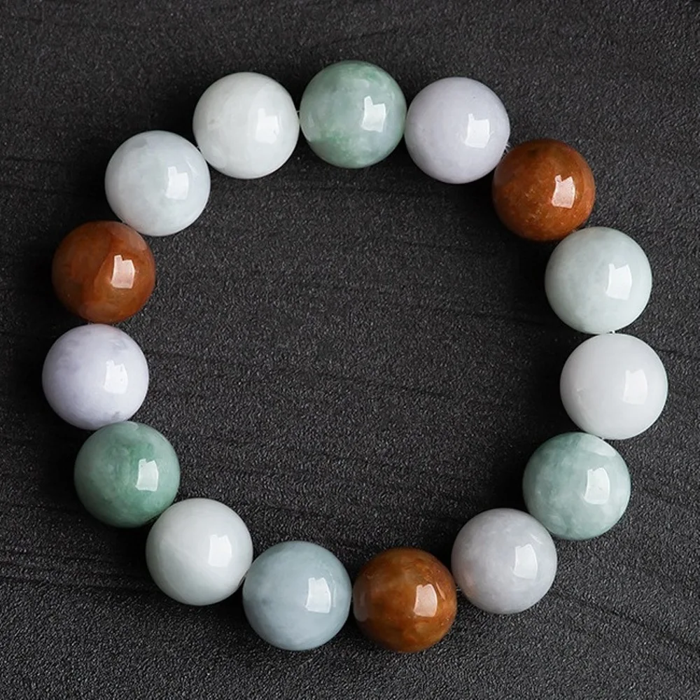 

Natural Grade A Jade Jadeite Men Women 13mm Colorful Glossy Round Beads Bracelet