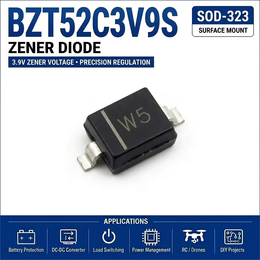 (100 pcs) BZT52C3V9S/BZT52C3V9 SOD-323/SOD-123 (Marking W5) 52C3V9S 52C3V9 - Zener Diode 3.9V BZT52