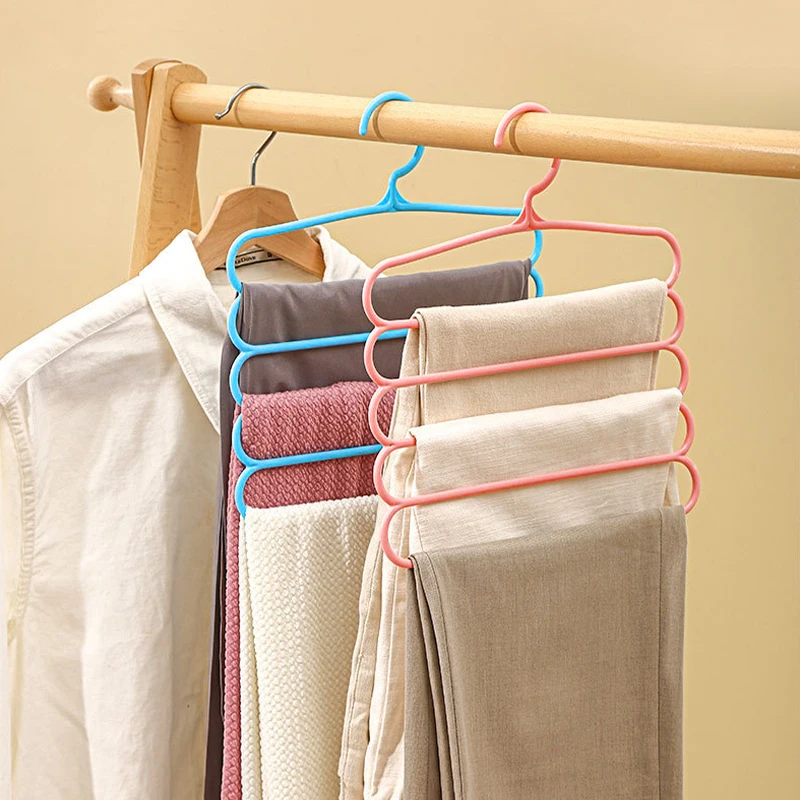 Five layer pants rack hanger pant storage rack Space Saving Storage Tie Hanger Shelves Bedroom Closet Organizer Wardrobe Storage