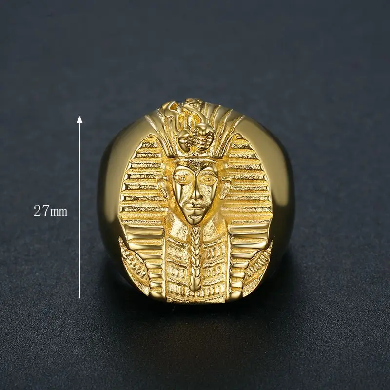 Hip hop 316L Stainless Steel Gold Color Big Egyptian Pharaoh Rings for Men Rock Mens Signet Finger Jewelry Gift US 8 -13 size