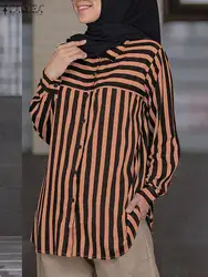 Women Autumn Blouses 2024 ZANZEA Fashion Long Sleeve Striped Shirts Casual Buttons Up Work Blusas Femme Muslim Hijab Tops Tunic