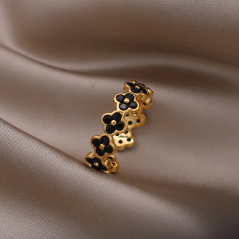 2024 French new design fashion jewelry 16K gold plated flower zircon open ring elegant women\'s daily work accessory