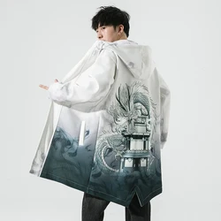 Streetwear Men's Hooded Jacket Long Oversized Trench 2024 Men Long Trench Casual Printed Men Woman Jacket Coat Fashion Clothes
