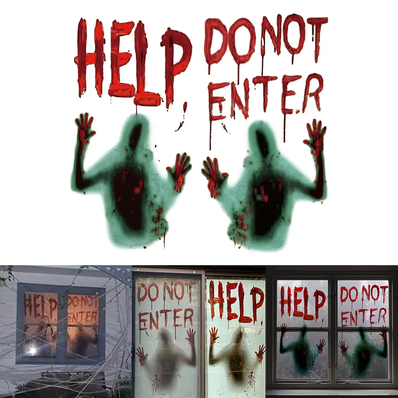 Bloody Handprints Zombie Halloween Door Cover Window Poster Wall Sticker Halloween Eve Decor for Party Bar PVC 3D Decorative