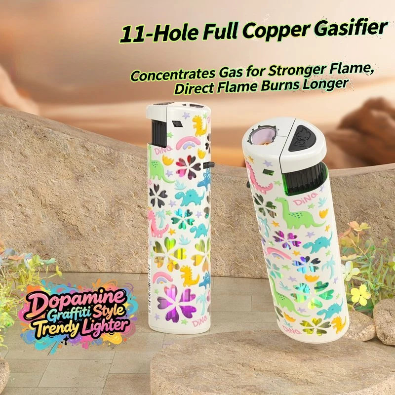 New Flash Glow Butane Torch Lighter Colorful Cartoon Print Windproof Blue Flame Lighter, Adjustable Jet Flame Refillable Lighter