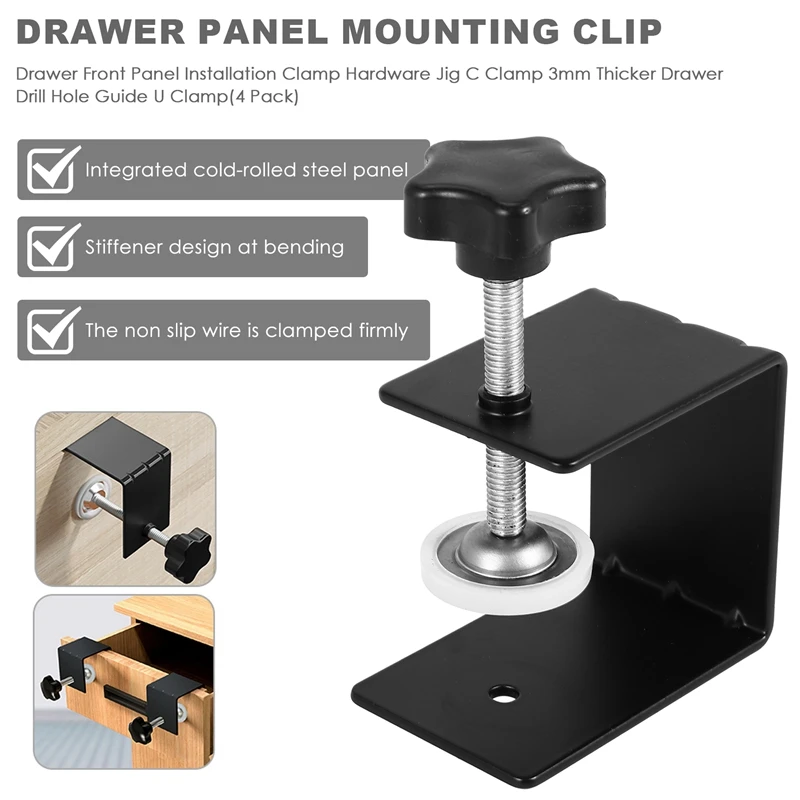 Drawer Front Panel Installation Clamp Hardware Jig C Clamp 3Mm Thicker Drawer Drill Hole Guide U Clamp(4 Pack)