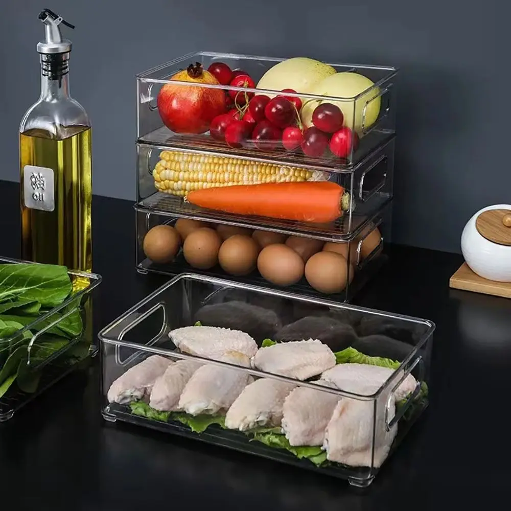 INS style Acrylic Notebook Storage Box Stackable Fridge Storage Bin Transparent Fruit Food Cosmetic Jewelry Organizer Containers